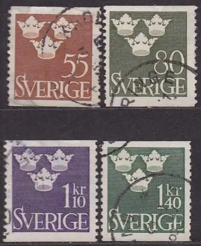 Schweden, Mi-Nr. 335 xA, 336 xA, 337 xA + 338 xA gest., Drei Kronen