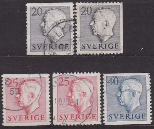 Schweden, Mi-Nr. 369 A, 369 Dr, 370 A, 370 Dl + 372 A gest., König Gustav VI. Adolf