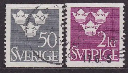 Schweden, Mi-Nr. 373 + 375 gest., Drei Kronen