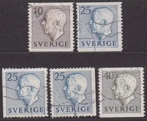 Schweden, Mi-Nr. 390 A, 391 A, 391 Dl, 391 Dr + 393 A gest., König Gustav VI. Adolf