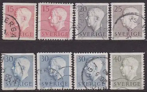 Schweden, Mi-Nr. 424 A, 424 Dl, 425 A, 426 A, 427 A, 427 Dl, 427 Dr + 428 A gest., König Gustav VI. Adolf
