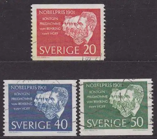 Schweden, Mi-Nr. 482 A, 483 A + 484 A gest., Nobelpreisträger des Jahres 1901