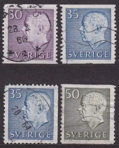 Schweden, Mi-Nr. 489 A, 490 A, 490 Dr + 491 A gest., König Gustav VI. Adolf