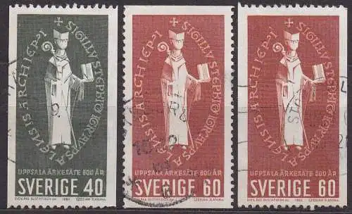 Schweden, Mi-Nr. 517 C, 518 A + 518 C gest., 800 Jahre Erzbistum Uppsala
