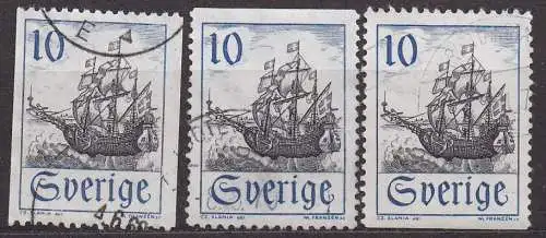 Schweden, Mi-Nr. 591 C, 591 Do + 591 Du gest., Handelsschiff