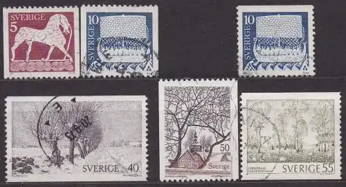 Schweden, Mi-Nr. 799 yC, 800 yC, 800 yDo, 801 y, 802 yC + 803 yA gest., Bildstein + Landschaften