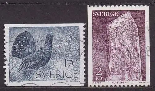 Schweden, Mi-Nr. 906 y + 907 x gest., Auerhahn + Runenstein