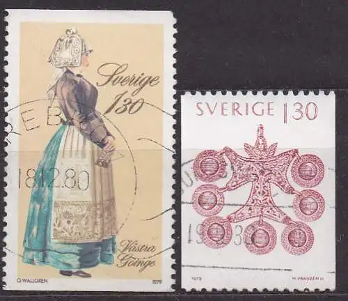 Schweden, Mi-Nr. 1090 A + 1092 gest., Weihnachten 1979: Volkstrachten