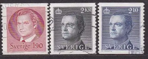 Schweden, Mi-Nr. 1276, 1319 + 1369 gest., König Carl XVI. Gustav