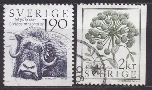 Schweden, Mi-Nr. 1273 + 1274 gest., Moschusochse + Engelwurz