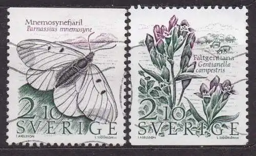 Schweden, Mi-Nr. 1423 + 1424 gest., Falter + Enzian