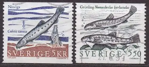 Schweden, Mi-Nr. 1651 + 1653 gest., Süßwasserfische