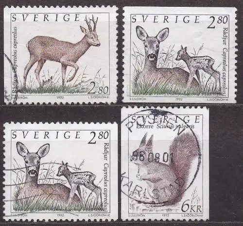 Schweden, Mi-Nr. 1700 D, 1701 A, 1701 D + 1702 C gest., Wildtiere