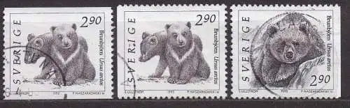 Schweden, Mi-Nr. 1756 A, 1756 D + 1757 D gest., Braunbären