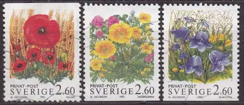 Schweden, Mi-Nr. 1782, 1783 + 1784 gest., Sommerblumen