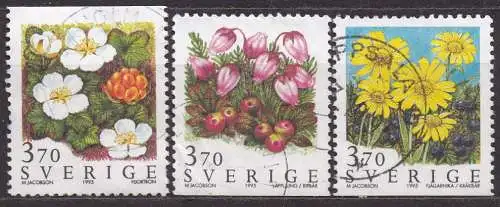 Schweden, Mi-Nr. 1884, 1885 + 1886 gest., Gebirgsblumen
