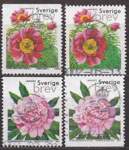 Schweden, Mi-Nr. 2236 Do, 2236 Du, 2237 Do + 2237 Du gest., Pfingstrosen