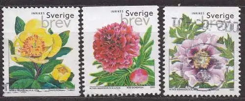 Schweden, Mi-Nr. 2238 Du, 2239 Do + 2240 Do gest., Pfingstrosen