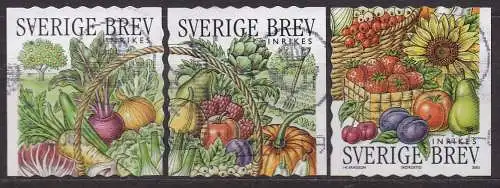 Schweden, Mi-Nr. 2361, 2362 + 2364 gest., Obst + Gemüse