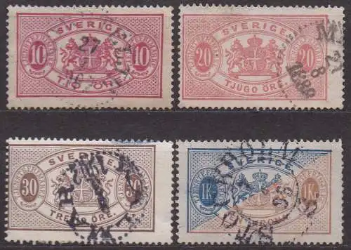 Schweden, DienstmarkeMi-Nr. 5 B b, 7 B a, 9 B a + 11 B a gest., Wappenzeichnung