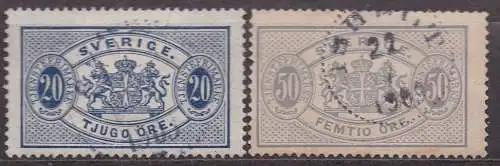 Schweden, DienstmarkeMi-Nr. 15 + 16 gest., Wappenzeichnung