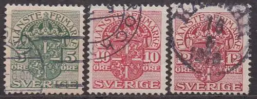 Schweden, DienstmarkeMi-Nr. 34, 37 + 38 gest., Wappenzeichnung Hochformat