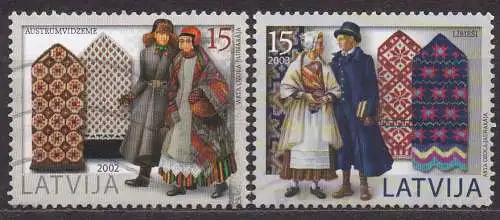 Lettland, Mi-Nr. 579 + 598 gest., Handschuhe + Festtracht