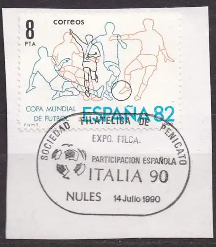 Spanien, Mi-Nr. 2462 gest., auf Briefstück, Fußball-Weltmeisterschaft Spanien 1982