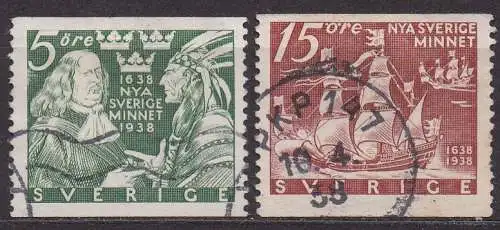 Schweden, Mi-Nr. 245 A + 246 A gest., 300. Jahrestag der Gründung von Neuschweden (Delaware, USA)