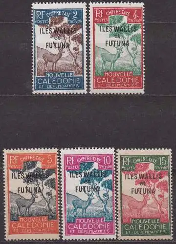Wallis & Futuna, Portomarke Mi-Nr. 11, 12, 13, 14 + 15 **, Hirsch