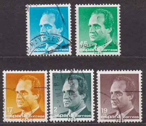 Spanien, Mi-Nr. 2678, 2683, 2689, 2720 + 2739 gest., König Juan Carlos I.