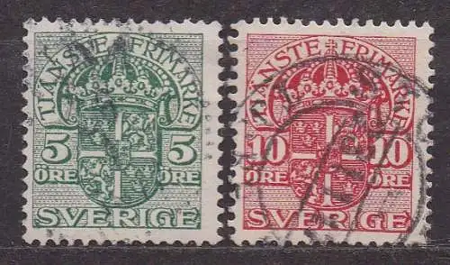 Schweden, DienstmarkeMi-Nr. 34 + 37 gest., Wappenzeichnung Hochformat