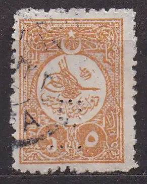 Türkei, Mi-Nr. 134 C gest., Perfin (Firmenlochung), Tugra Abdul Hamid II.