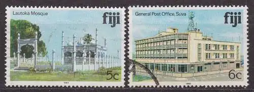 Fidschi - Inseln, Mi-Nr. 402 II + 403 II gest., Jahreszahl 1983, Gebäude