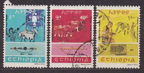 Äthiopien, Mi-Nr. 1161, 1164 + 1165 gest., Musikinstrumente