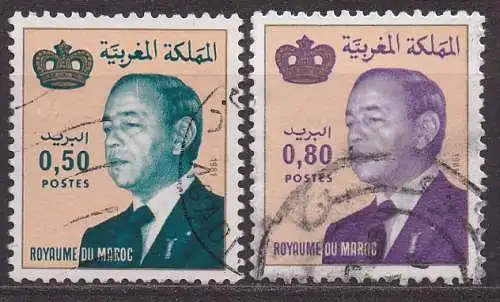 Marokko, Mi-Nr. 985 + 990 gest., König Hassan II.