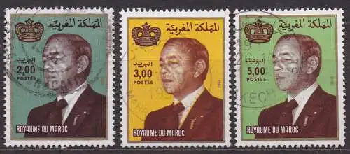 Marokko, Mi-Nr. 1013, 1014 + 1015 gest., König Hassan II.