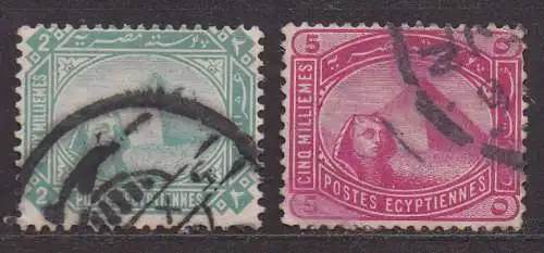 Ägypten - Türkisches Vizekönigreich, Mi-Nr. 37 + 38 gest., Sphinx vor Cheopspyramide