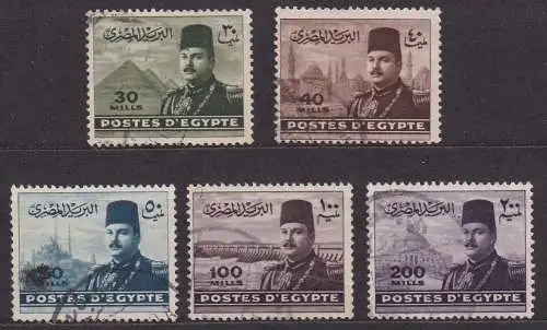 Ägypten - Königreich, Mi-Nr. 319 - 323 gest., kompl., König Faruk vor Bauwerken