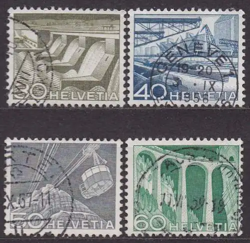 Schweiz, Mi-Nr. 535, 537, 538 + 539 gest., Landschaften und techn. Motive