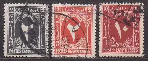 Ägypten - Königreich, Portomarke Mi-Nr. 30, 31 + 37 gest., Wertziffer in arabischer Schrift
