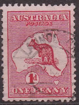 Australien, Mi-Nr. 5 II X gest., Landkarte mit Känguruh