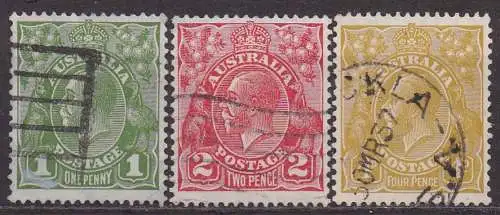 Australien, Mi-Nr. 98 X, 100 X + 102 X gest., König Georg V.