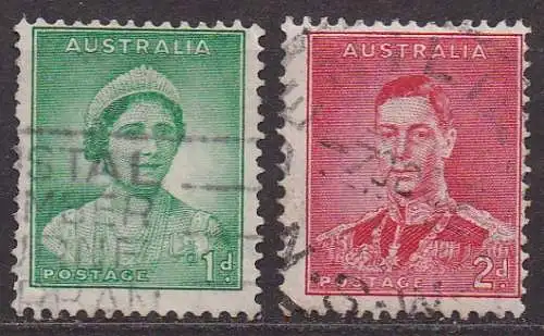 Australien, Mi-Nr. 138 A + 142 A gest., Königin Elisabeth + König Georg VI.