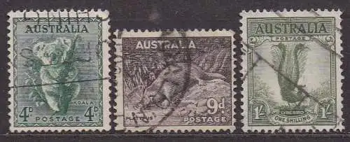 Australien, Mi-Nr. 144 C, 147 C + 148 C gest., Koala, Schnabeltier + Paradiesvogel