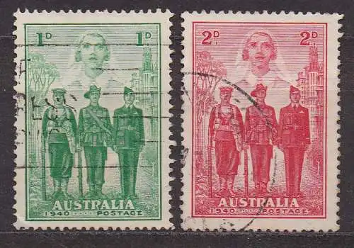 Australien, Mi-Nr. 156 + 157 gest., Eintritt Australiens in den Zweiten Weltkrieg