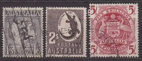 Australien, Mi-Nr. 185, 186 + 187 gest., Hermes, Krokodil + Wappen