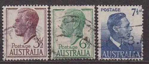 Australien, Mi-Nr. 215, 217 + 219 gest., König Georg VI.