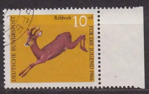 BRD, Mi-Nr. 511 gest., Rand rechts, Jugend 1966: Reh