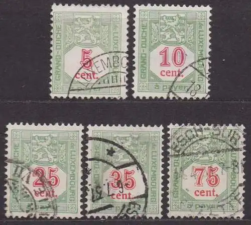Luxemburg, Portomarke Mi-Nr. 10 A, 11 A, 13 A, 15 A + 19 A gest., Ziffernzeichnung